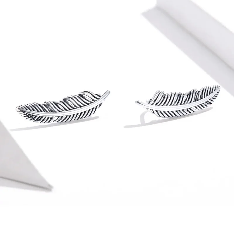 (image for) Pandora Style Silver Stud Earrings, Light As A Feather - SCE865 - View 2