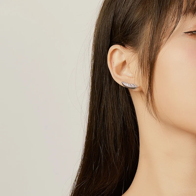 (image for) Pandora Style Silver Stud Earrings, Light As A Feather - SCE865 - View 7