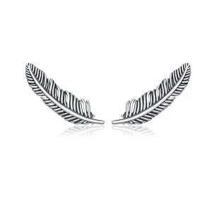 (image for) Pandora Style Silver Stud Earrings, Light As A Feather - SCE865