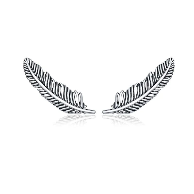(image for) Pandora Style Silver Stud Earrings, Light As A Feather - SCE865 - Product Image