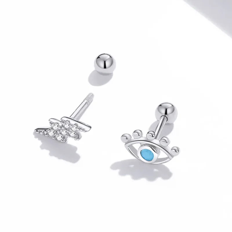(image for) Pandora Style Silver Stud Earrings, Lightning Eye - SCE1007 - View 2