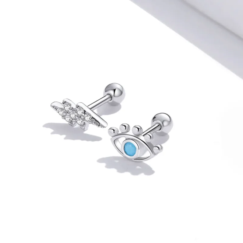 (image for) Pandora Style Silver Stud Earrings, Lightning Eye - SCE1007 - View 3