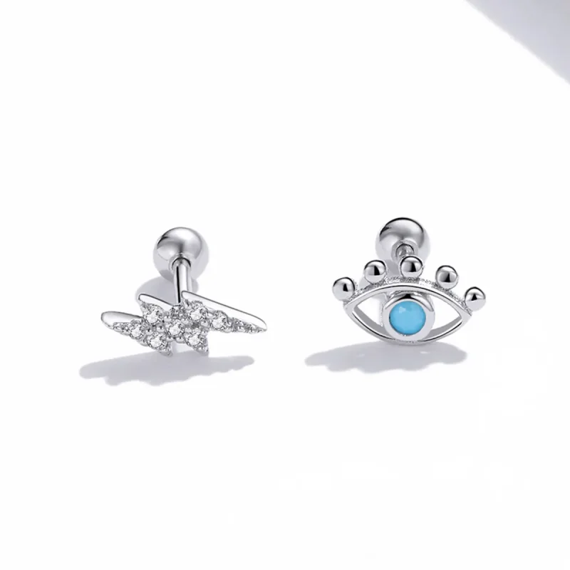 (image for) Pandora Style Silver Stud Earrings, Lightning Eye - SCE1007 - View 4