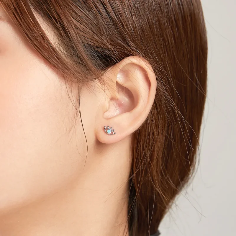 (image for) Pandora Style Silver Stud Earrings, Lightning Eye - SCE1007 - View 8