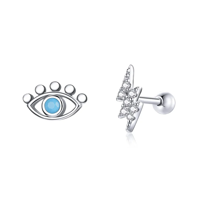 (image for) Pandora Style Silver Stud Earrings, Lightning Eye - SCE1007 - Product Image