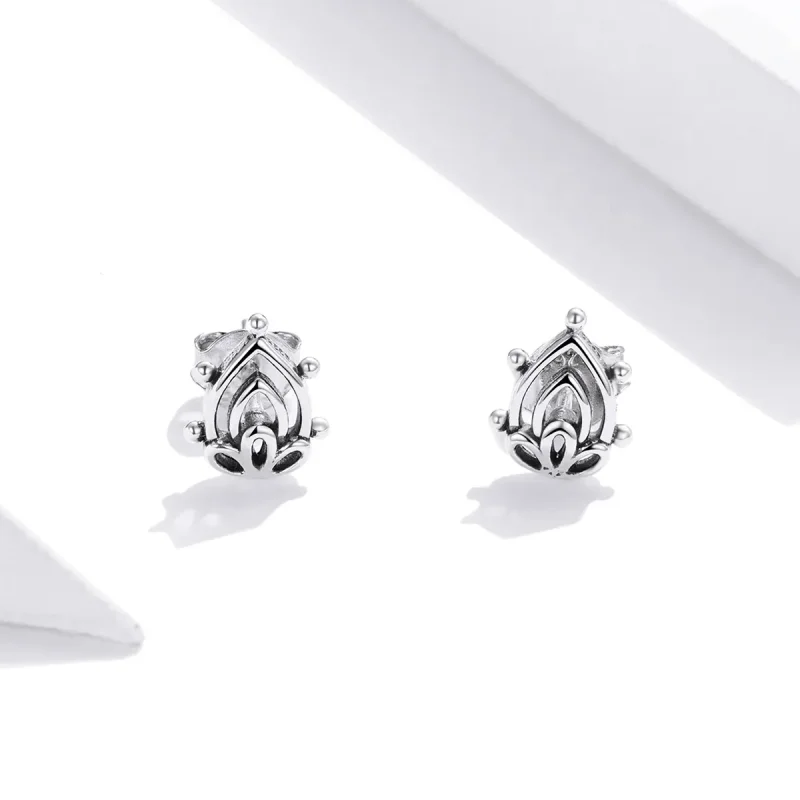 (image for) Pandora Style Silver Stud Earrings, Lotus Bud - SCE989 - View 2