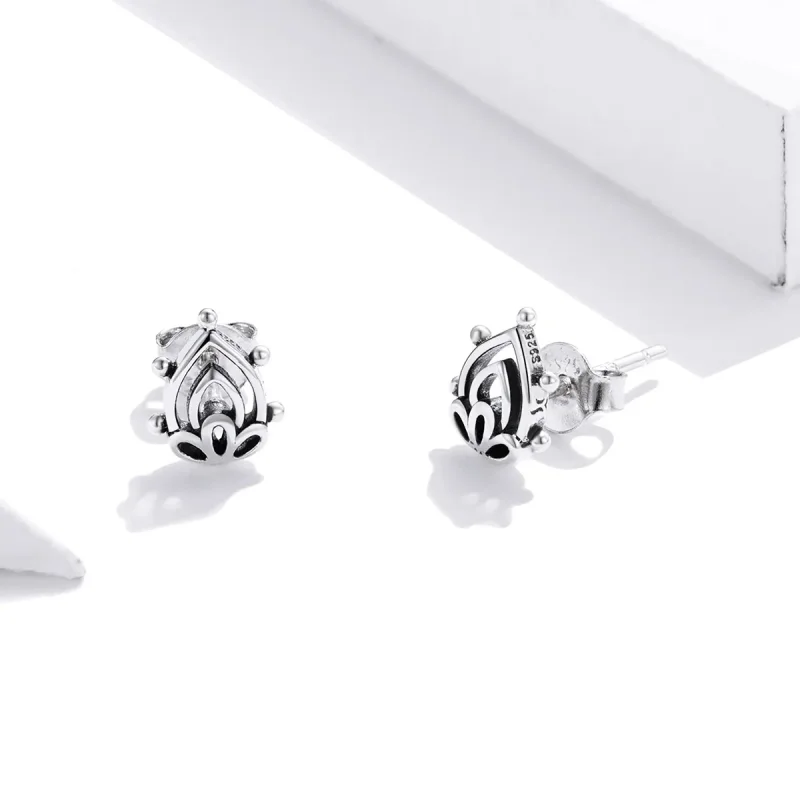 (image for) Pandora Style Silver Stud Earrings, Lotus Bud - SCE989 - View 3
