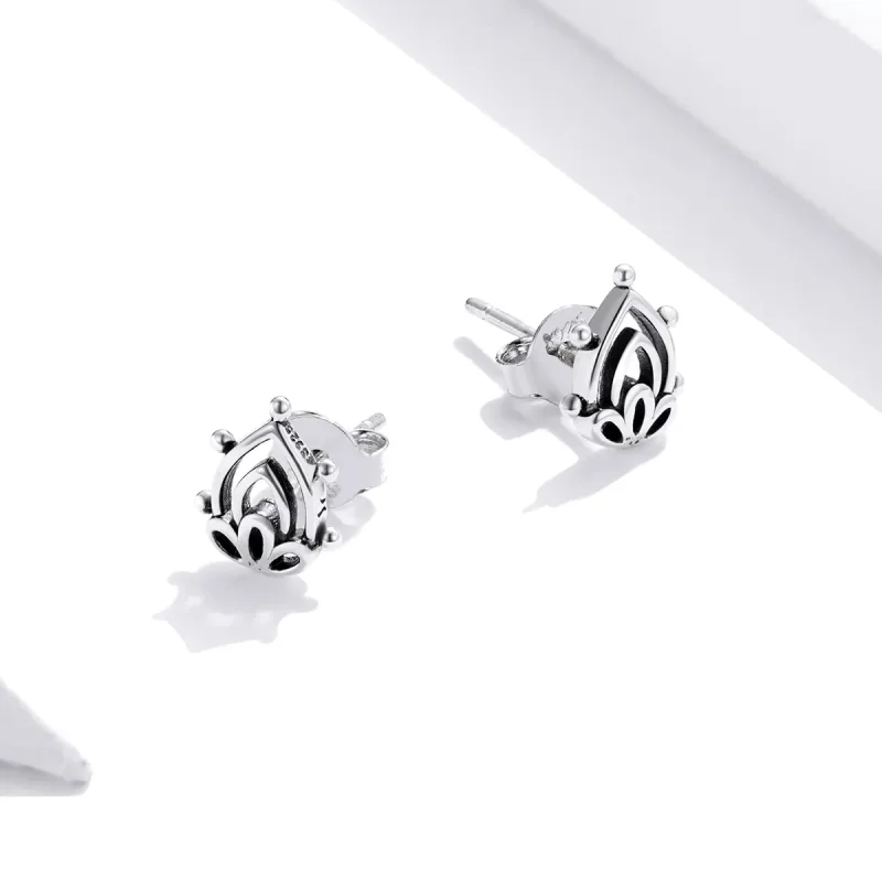 (image for) Pandora Style Silver Stud Earrings, Lotus Bud - SCE989 - View 4