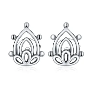 (image for) Pandora Style Silver Stud Earrings, Lotus Bud - SCE989