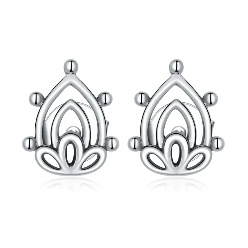 (image for) Pandora Style Silver Stud Earrings, Lotus Bud - SCE989 - Product Image
