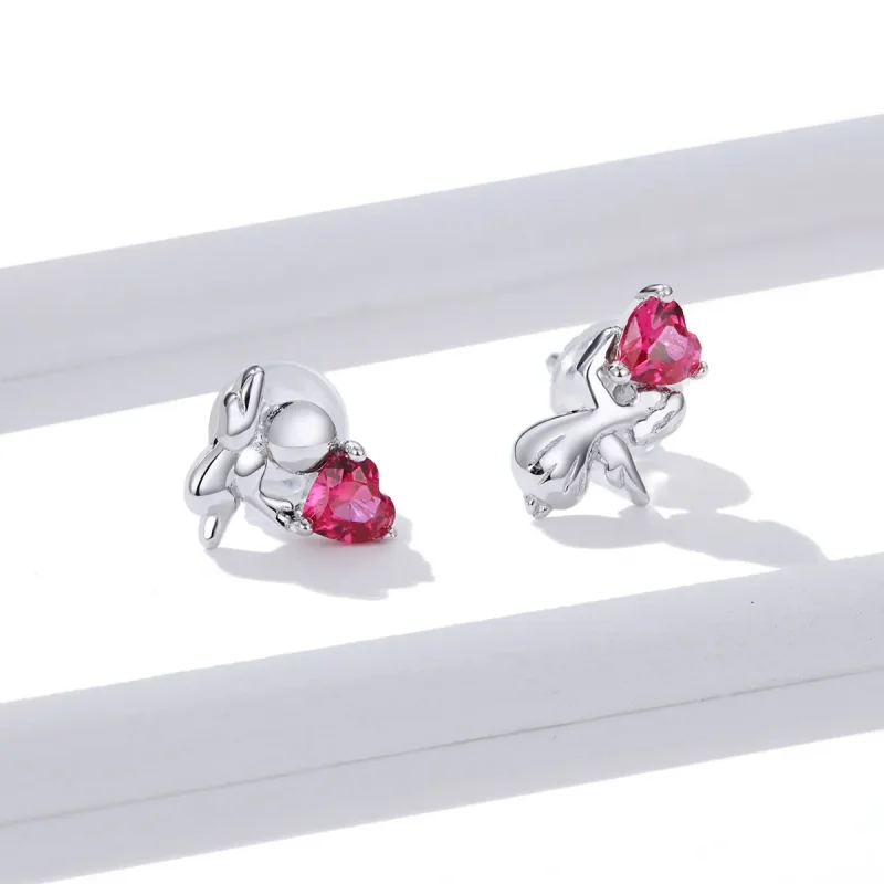 (image for) Pandora Style Silver Stud Earrings, Love Angel - BSE367 - View 2