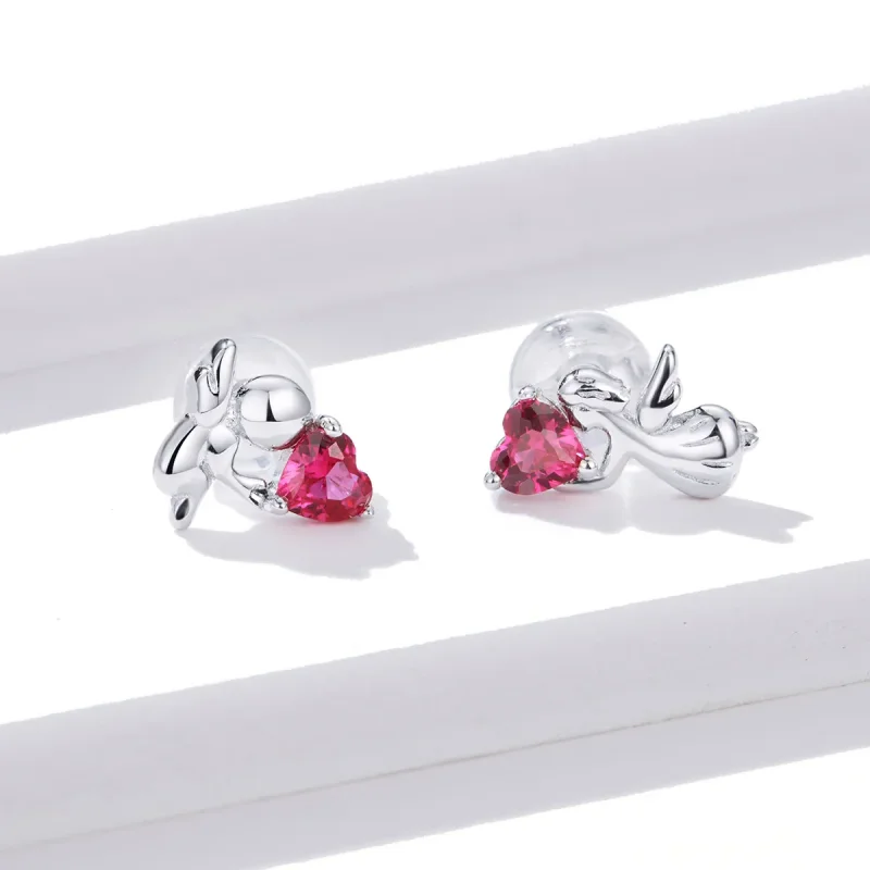 (image for) Pandora Style Silver Stud Earrings, Love Angel - BSE367 - View 3