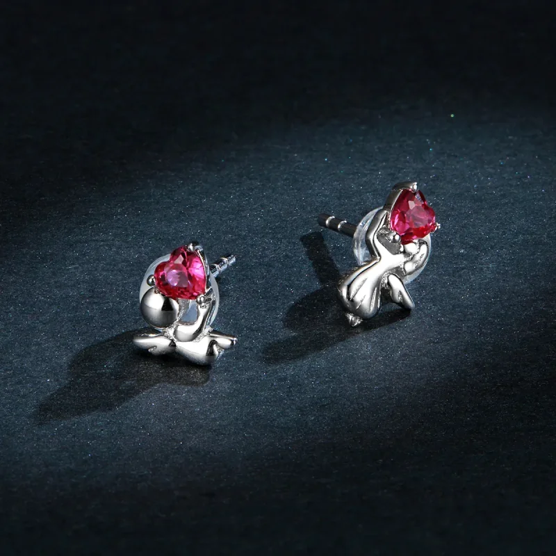 (image for) Pandora Style Silver Stud Earrings, Love Angel - BSE367 - View 5