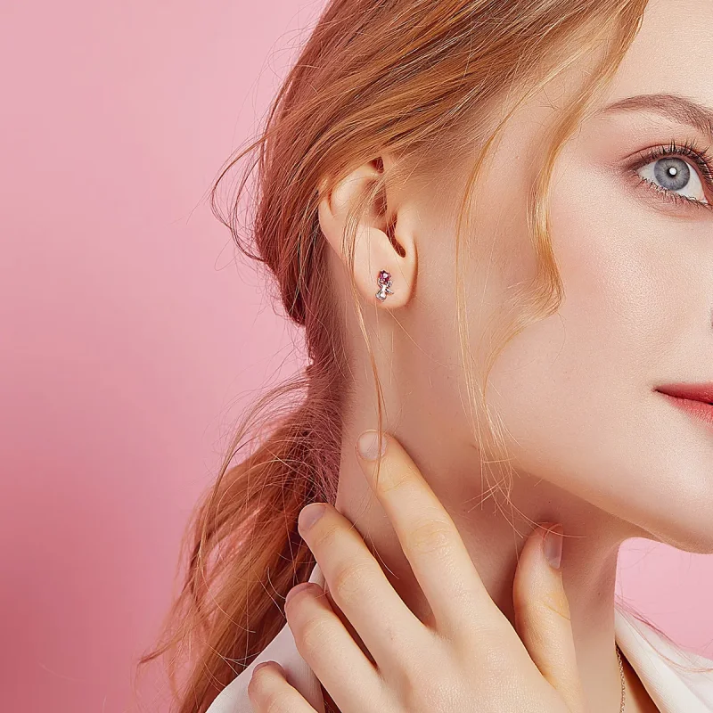 (image for) Pandora Style Silver Stud Earrings, Love Angel - BSE367 - View 6