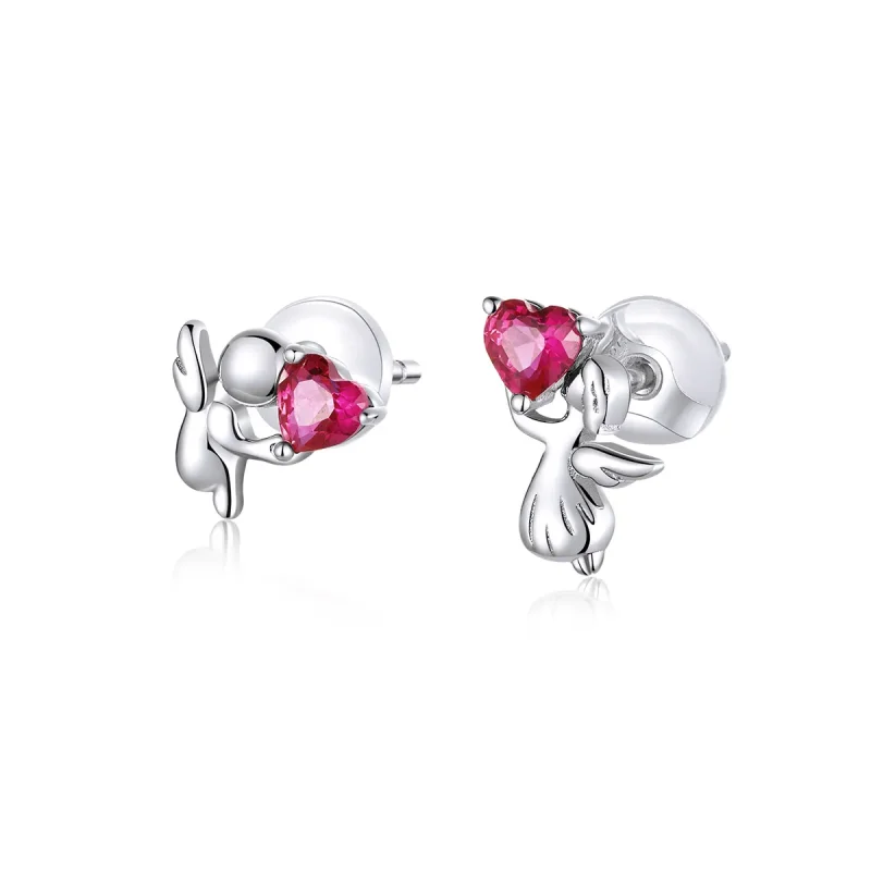(image for) Pandora Style Silver Stud Earrings, Love Angel - BSE367 - Product Image