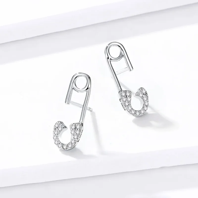 (image for) Pandora Style Silver Stud Earrings, Love Pin - BSE284 - View 2