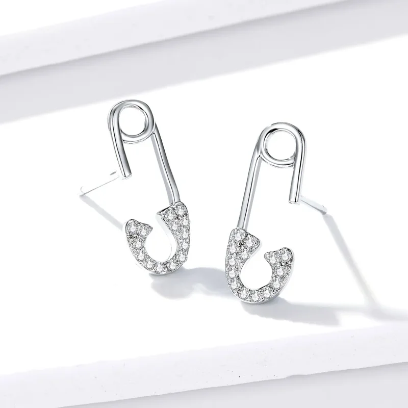(image for) Pandora Style Silver Stud Earrings, Love Pin - BSE284 - View 3