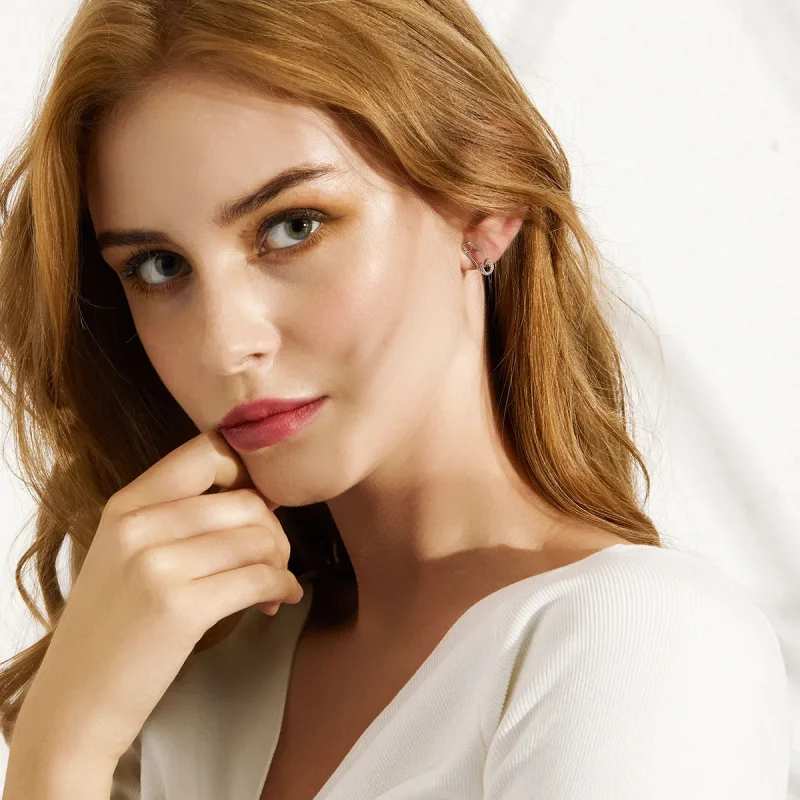 (image for) Pandora Style Silver Stud Earrings, Love Pin - BSE284 - View 10