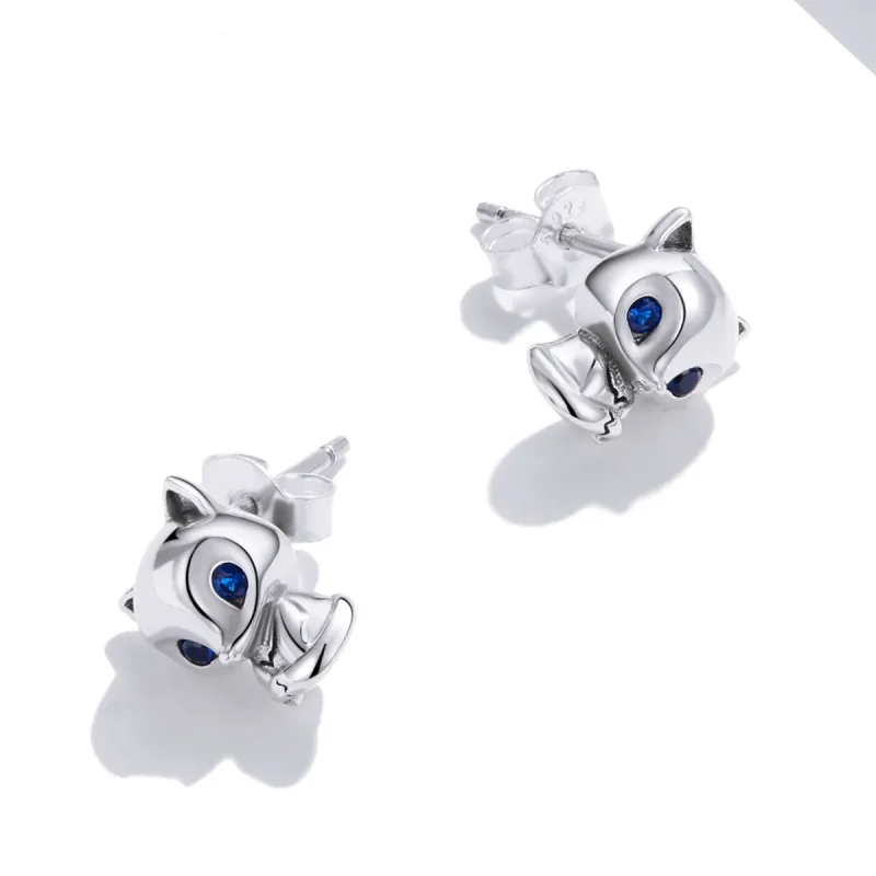 (image for) Pandora Style Silver Stud Earrings, Lovely Fox - SCE1084 - View 2