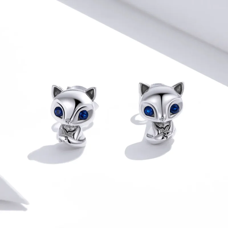 (image for) Pandora Style Silver Stud Earrings, Lovely Fox - SCE1084 - View 3
