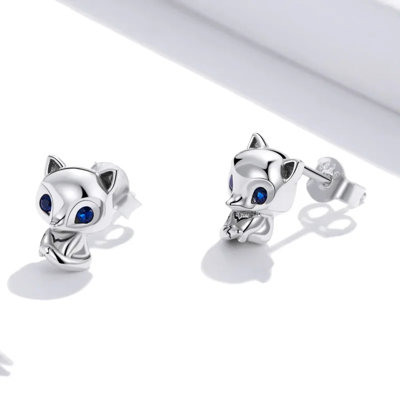 (image for) Pandora Style Silver Stud Earrings, Lovely Fox - SCE1084 - View 4