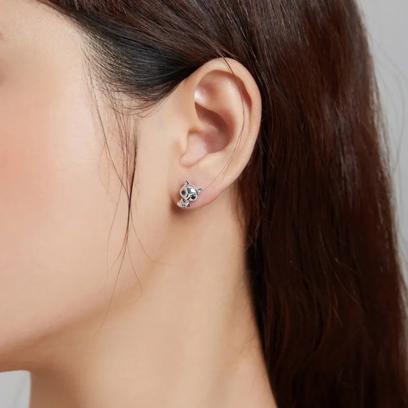 (image for) Pandora Style Silver Stud Earrings, Lovely Fox - SCE1084 - View 5