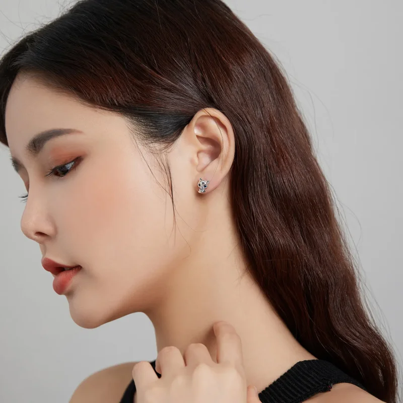 (image for) Pandora Style Silver Stud Earrings, Lovely Fox - SCE1084 - View 6