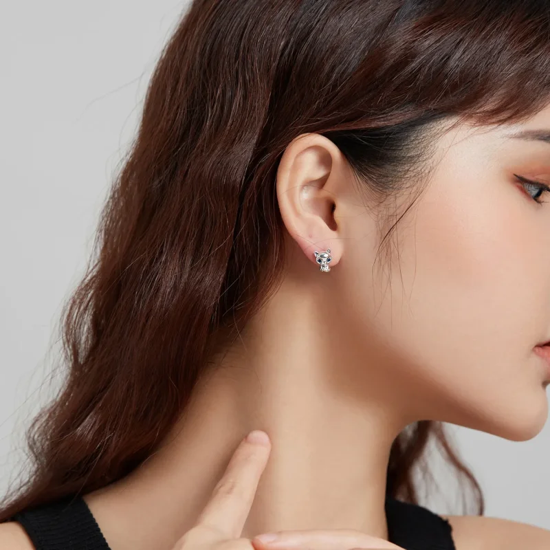(image for) Pandora Style Silver Stud Earrings, Lovely Fox - SCE1084 - View 7