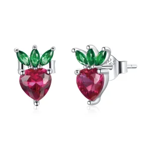 (image for) Pandora Style Silver Stud Earrings, Lovely Little Strawberry - SCE1034