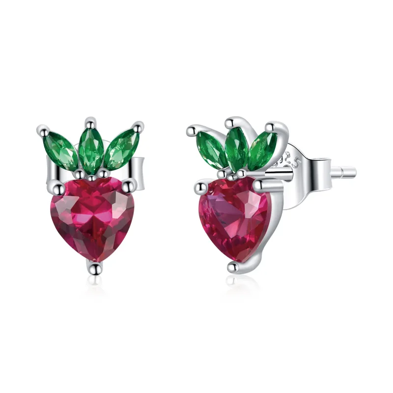 (image for) Pandora Style Silver Stud Earrings, Lovely Little Strawberry - SCE1034 - Product Image