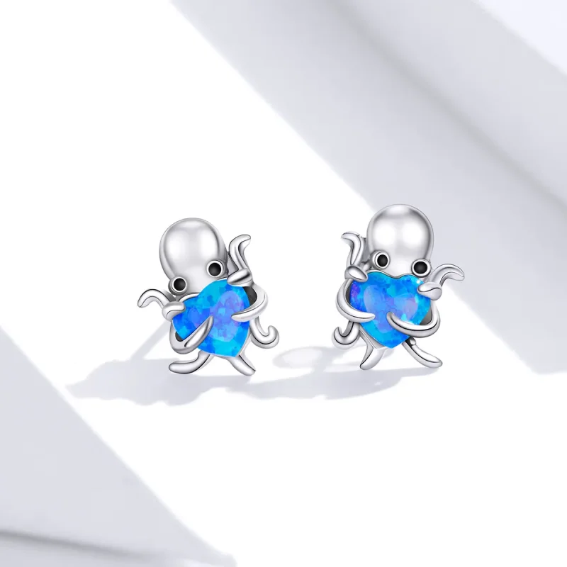 (image for) Pandora Style Silver Stud Earrings, Lovely Octopus - SCE881 - View 2