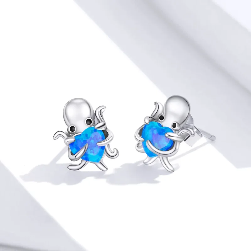 (image for) Pandora Style Silver Stud Earrings, Lovely Octopus - SCE881 - View 3