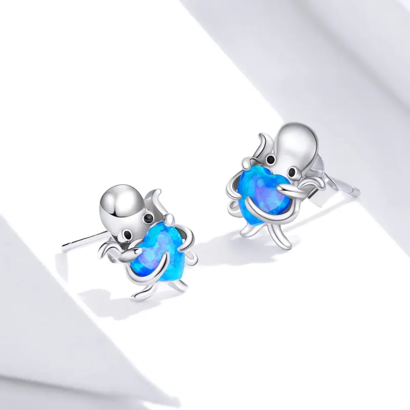 (image for) Pandora Style Silver Stud Earrings, Lovely Octopus - SCE881 - View 4