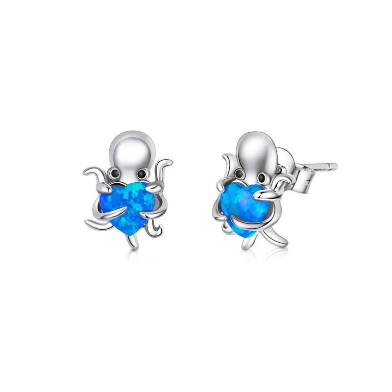 (image for) Pandora Style Silver Stud Earrings, Lovely Octopus - SCE881 - Product Image