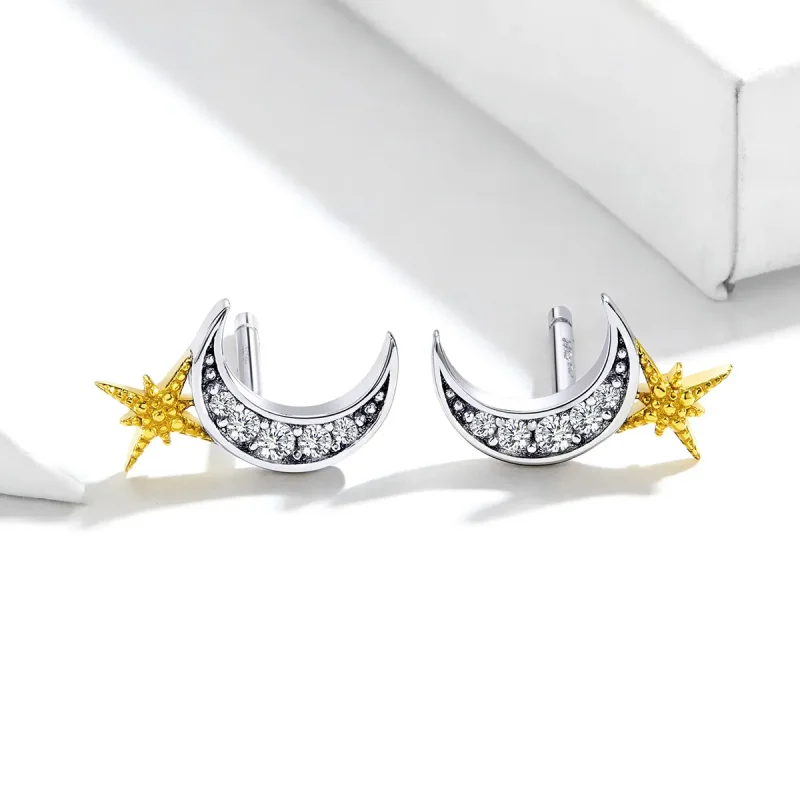 (image for) Pandora Style Silver Stud Earrings, Lunar Light - SCE729 - View 3