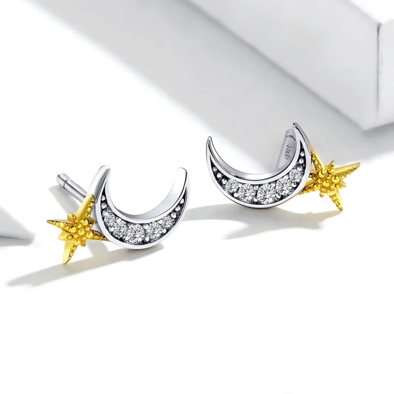 (image for) Pandora Style Silver Stud Earrings, Lunar Light - SCE729 - View 4