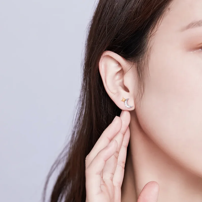 (image for) Pandora Style Silver Stud Earrings, Lunar Light - SCE729 - View 5