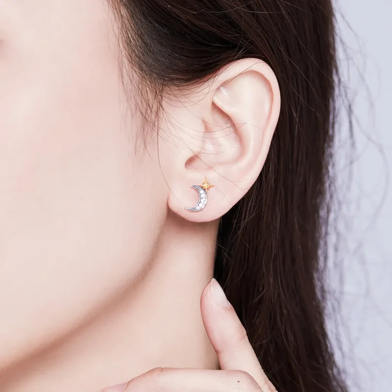 (image for) Pandora Style Silver Stud Earrings, Lunar Light - SCE729 - View 6