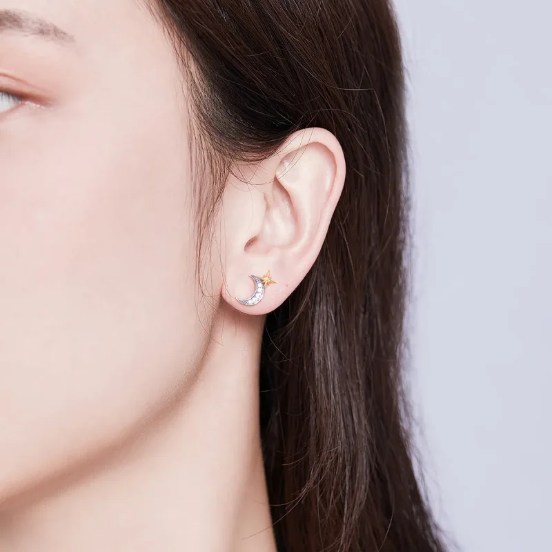 (image for) Pandora Style Silver Stud Earrings, Lunar Light - SCE729 - View 7