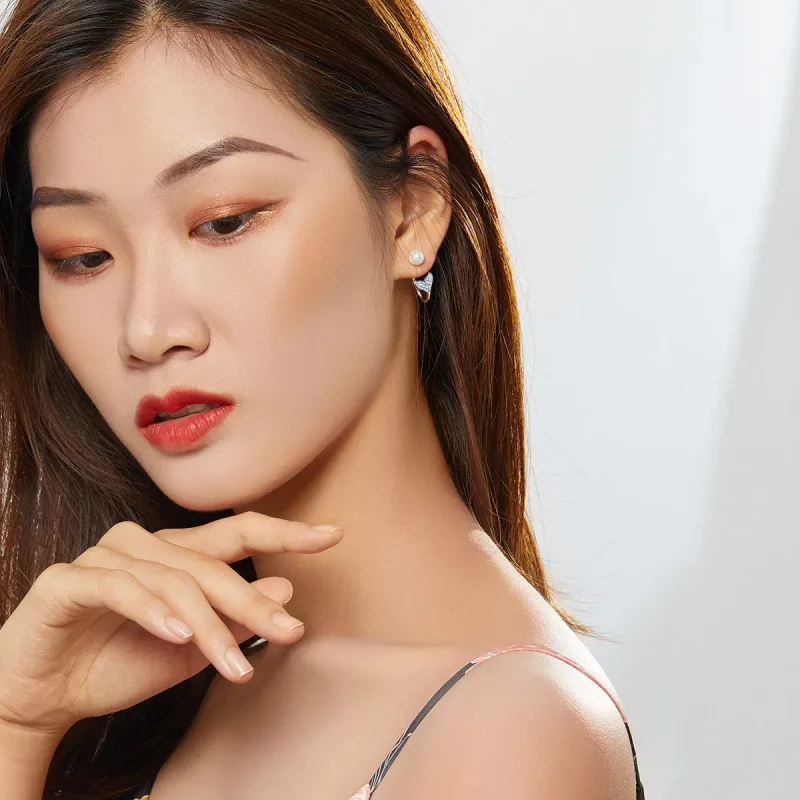 (image for) Pandora Style Silver Stud Earrings, Mermaid Tail - SCE761 - View 5