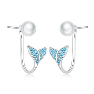 (image for) Pandora Style Silver Stud Earrings, Mermaid Tail - SCE761