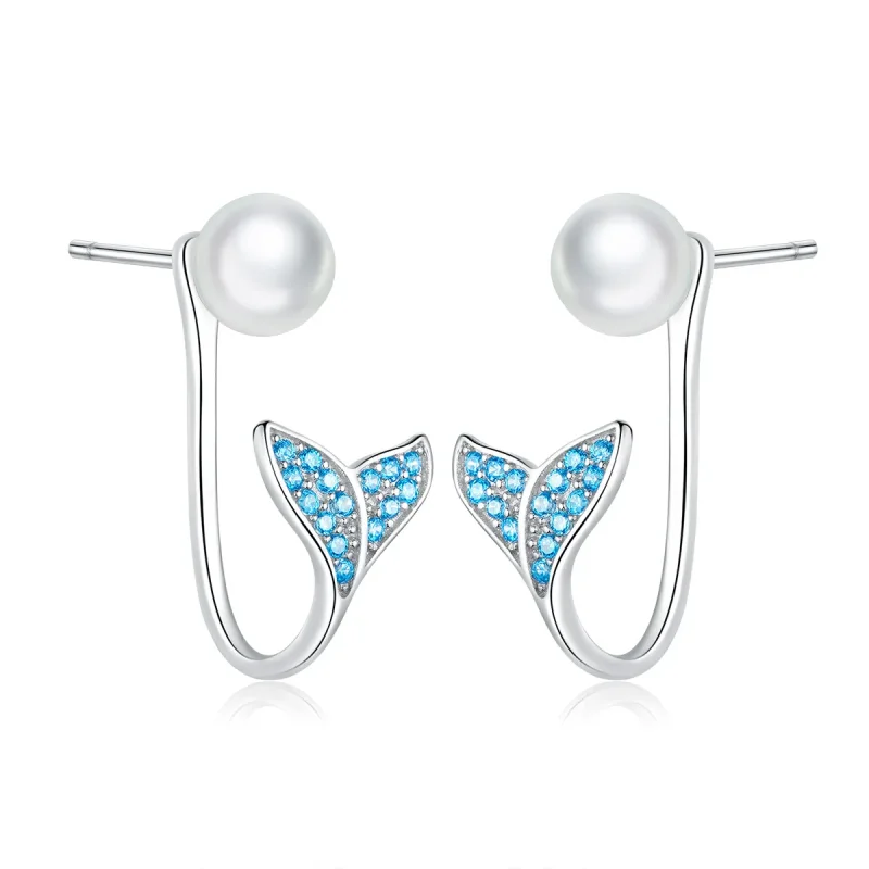 (image for) Pandora Style Silver Stud Earrings, Mermaid Tail - SCE761 - Product Image