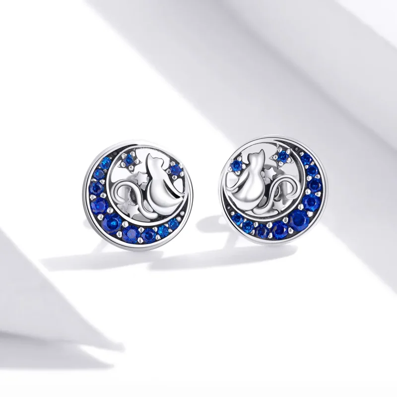 (image for) Pandora Style Silver Stud Earrings, Monn Kitty - SCE880 - View 2