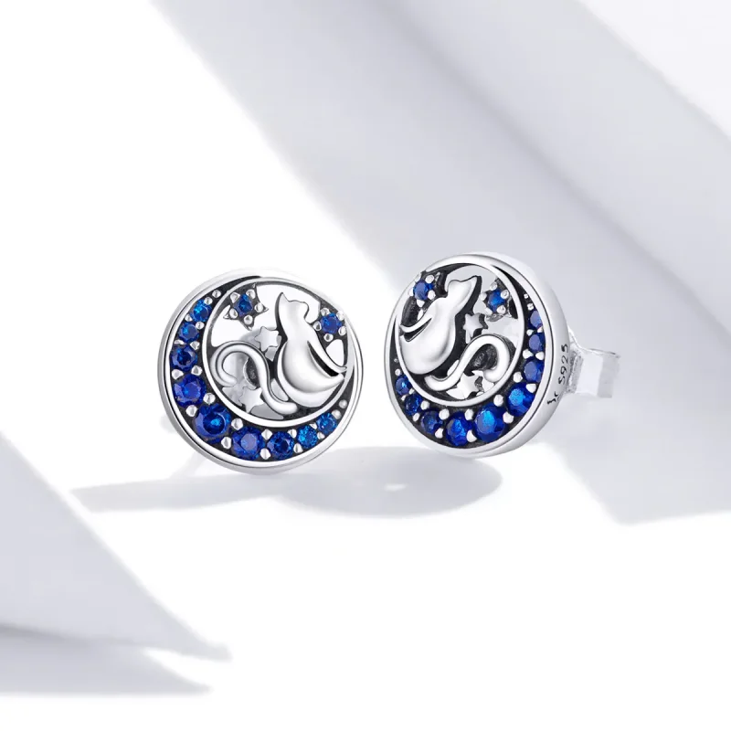(image for) Pandora Style Silver Stud Earrings, Monn Kitty - SCE880 - View 3