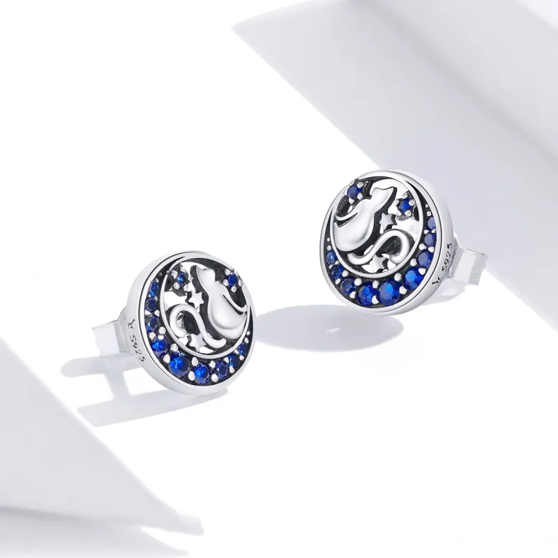 (image for) Pandora Style Silver Stud Earrings, Monn Kitty - SCE880 - View 4