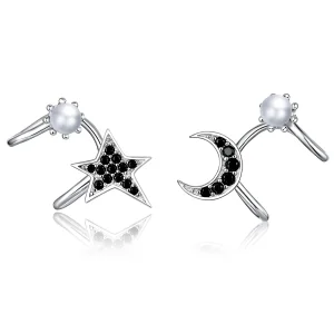 (image for) Pandora Style Silver Stud Earrings, Moon and Star - BSE387
