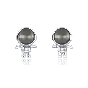 (image for) Pandora Style Silver Stud Earrings, Moonstone Astronaut - SCE871