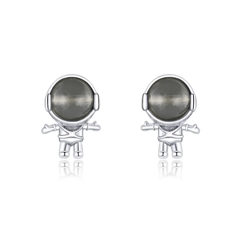 (image for) Pandora Style Silver Stud Earrings, Moonstone Astronaut - SCE871 - Product Image