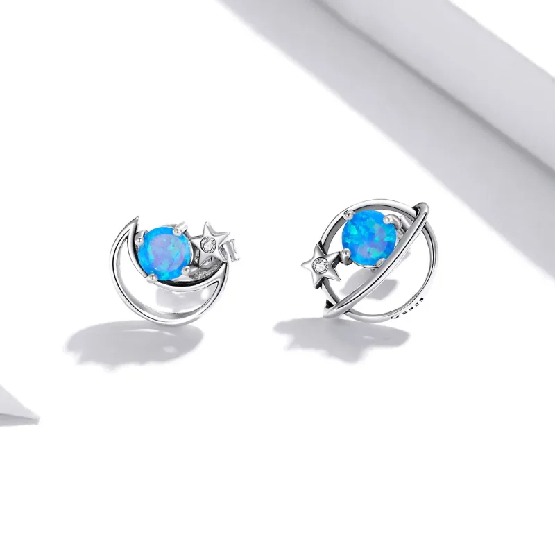 (image for) Pandora Style Silver Stud Earrings, Mysterious Planet - SCE1133 - View 3