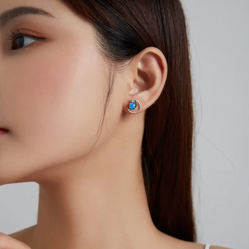 (image for) Pandora Style Silver Stud Earrings, Mysterious Planet - SCE1133 - View 6